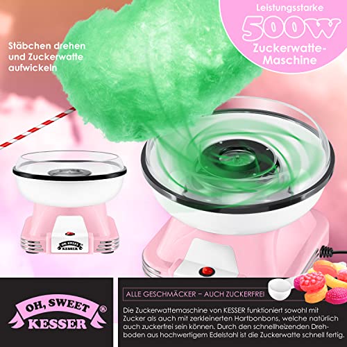 KESSER® Zuckerwattemaschine Set für Dein zuhause - Mit 30x Zuckerwatte Stäbchen & Messlöffel - Retro Cotton Candy Maschine - Zuckerwatte Maschine Mit Zubehör - Höhe 22 cm - 500 W Rosa Weiß – Bild 6