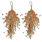 GWOKWAI 2Pcs Fall Harvest Teardrop Swag, 25.2In Artificial Fall Wheat Ears Swag, Hanging Simulation...