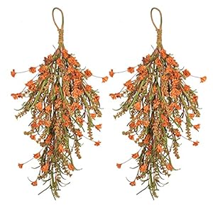 GWOKWAI 2Pcs Fall Harvest Teardrop Swag, 25.2In Artificial Fall Wheat Ears Swag, Hanging Simulation Flower Teardrop for Front Door Decor Thanksgiving Christmas Halloween Wall Decor