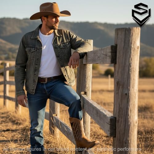 Image of SUREWAY Western Boots For Men - Mens Square Toe Cowboy Boot, Oil /Slip Resistant, Durable Fashionable Classic Pull on 10 Inch Mid-Calf Wellington Boots