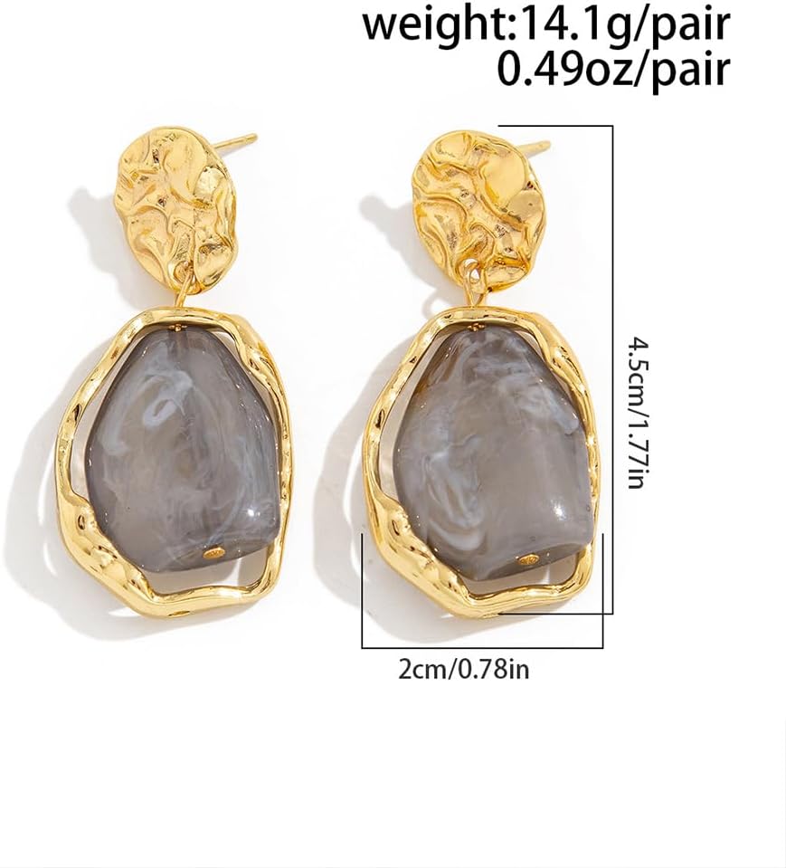 Y2k Chunky Brown Resin Dangle Statement Earrings for Women Vintage Gold Enamel White Gray Drop Dangly Pleated Earring Trendy Large Aesthetic Jewelry - Image 3