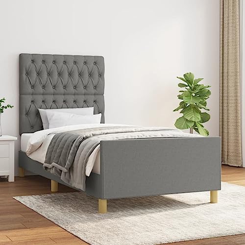 HaoChrymec Estructura de Cama con Cabecero Ajustable, Tela Gris Oscuro, Cama Individual Ideal para Dormitorio Juvenil o Infantils, 90x190 cm