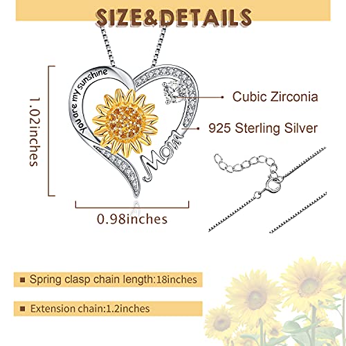 Mom Daughter Sister Nana Necklace S925 Sterling Silver Sunflower You are My Sunshine Love Heart Infinity Pendant Necklaces Bracelet Jewelry Suit Birthday Gifts for Women2