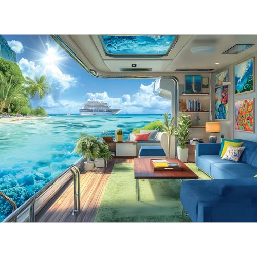 500 Piece Puzzle for Adults, Vacation Landscape Puzzles, Tropical Ocean Cruise View Jigsaw Puzzle, Letter on Back No Dust, Challenging Travel Puzzle Gift for Adults, Seniors, 20.5 x15 in