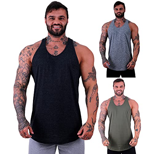 Kit 3 Regatas Longline Masculina Cavada MXD Conceito Treino Academia Musculação Sem Estampas Lisa (G