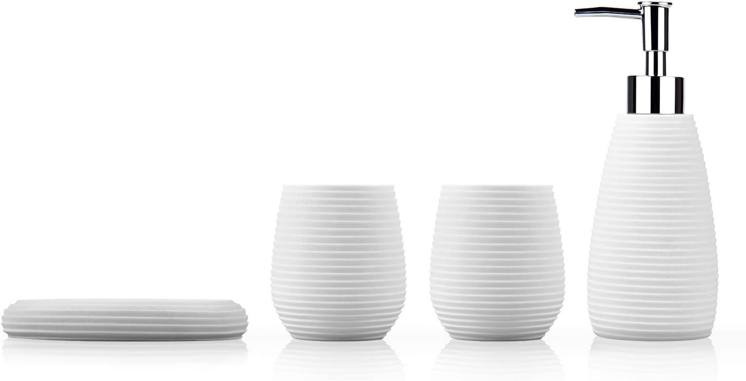 Resin White Bathroom Accessories Set - Including 4 Piece Bathroom Sets Soap Dispenser, Toothbrush Holder, Tumbler, Soap Dish Bathroom Set White