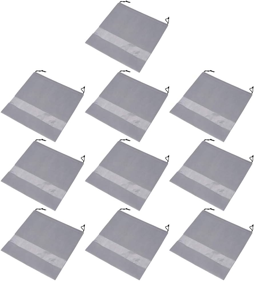Echaprey 10Pcs Non Woven Fabric Drawstring Bag Dust Cover Breathable Dust Proof Bags with Perspective Clear Window Medium (Gray)