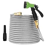 WANJINLI Garden Hose 304 Stainless Steel, Heavy Duty Water Hose 100FT with 2 Nozzles for outdoor,...