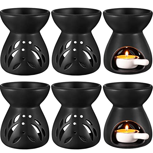 6 Pcs Ceramic Essential Oil Burners Wax Melt Burners Tealight Wax Warmer Aromatherapy Burner Oil Diffuser Tealight Candle Holder With Candle Spoons For Home Bedroom Decoration Housewarming Gift, Black #TOP26
