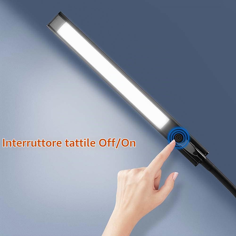 BAKAJI Lampada Piantana da terra a LED ad Alta Luminosità 7W 400 Lumen Luce Bianco 5500K Dimmerabile Luminosità 4 Livelli Accensione Gestione Touch Design Moderno 165cm in Metallo (Nero)