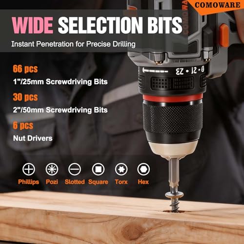 Image of COMOWARE 246 Pcs Drill Bit Set for Cordless Drill, Drill Driver Bit Set for Wood, Metal, Masonry, Cement and Screwdriver Bits Set Combo Kit, Pink Case