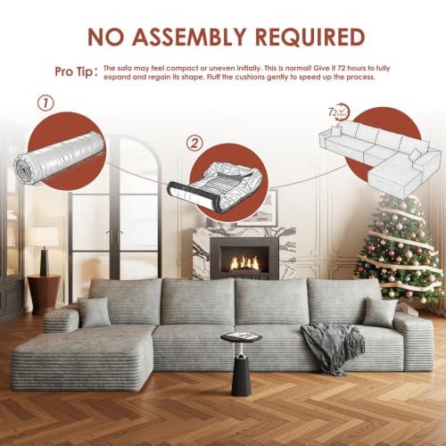 Image of Boneless Couch, Modular Sectional Couches for Living Room, U-Shaped Cloud Couch Sofa with Deep Seat, Fluffy Corduroy Upholstered Corner Sofa