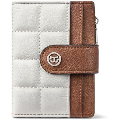 BOSTANTEN Small Wallet for Women Leather RFID Blocking Card Holder Bifold Compact Wallets With Zipper Coin Pocket Beige＆Brown Cover