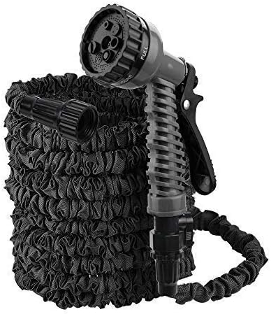 Garden Hose 25ft Expandable Garden Hose Kink-Free Flexible Water Hose with 7- Pattern Spray Nozzle,Extra Strength Fabric Protection Collapsible Hose for Gardening Lawn Car Pet Washing (50ft, BLACK)