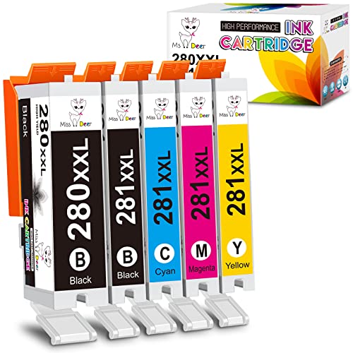 Image of Miss Deer Compatible Ink Cartridge Replacement for Canon 280 281 PGI-280XXL CLI-281XXL for Canon Pixma TR8520 TR7520 TS6120 TS6220 TS6320 TS6300 TS6200 TS6100 TS9520 TS9521C Printer Ink (5 Pack)