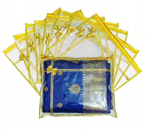 Image of Special combo Pack of 10 Transparent Single Saree Covers With Zip Transparent Suit Packing Cover Saree Organizer For Wardrobe Clothes Organizer Storage Bag Premium Wedding Gift Combo Packaging Pouch