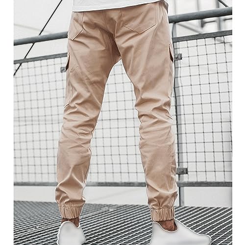 JEsilunmaMY Men's Side Pockets Slim Joggers Pants Solid Color Casual Cargo Pants Hiking Outdoor Cotton Track Trousers2