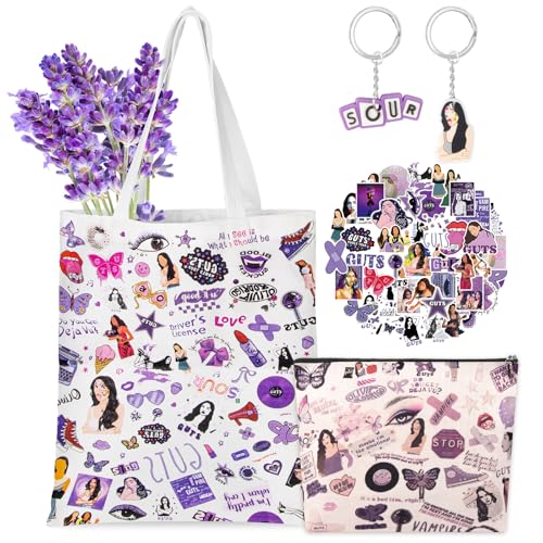 54PCS Olva Merch Album Canvas Bag Set Cosmetic Bag Music Lover Makeup Bags with Stickers & Keychain Music Lyric Albums G-U-T-S Tour Concert Tote Gift for Fans Women