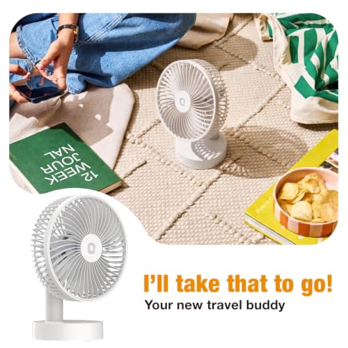 Image of Orient Electric Elfie Rechargeable Personal Fan | 90 Adjustable Airflow | 1800 mAh Battery | 4 Speed Modes | Quiet Operation | USB Type-C Charging | Compact Mini Fan | Cloud White