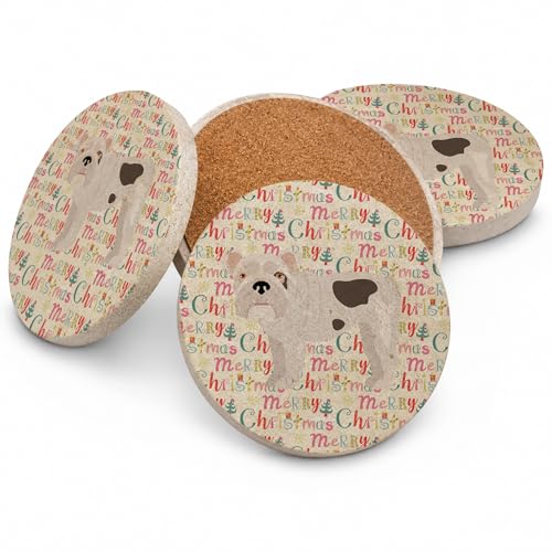 Caroline's Treasures English Bulldog #2 Merry Christmas Large Sandstone Coasters Pack of 4 Absorbent Round Coasters Decor Gifts for Men or Women, 4 in, Multicolor