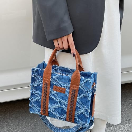 Bolso Tote de mezclilla para mujer azul miniatura 2