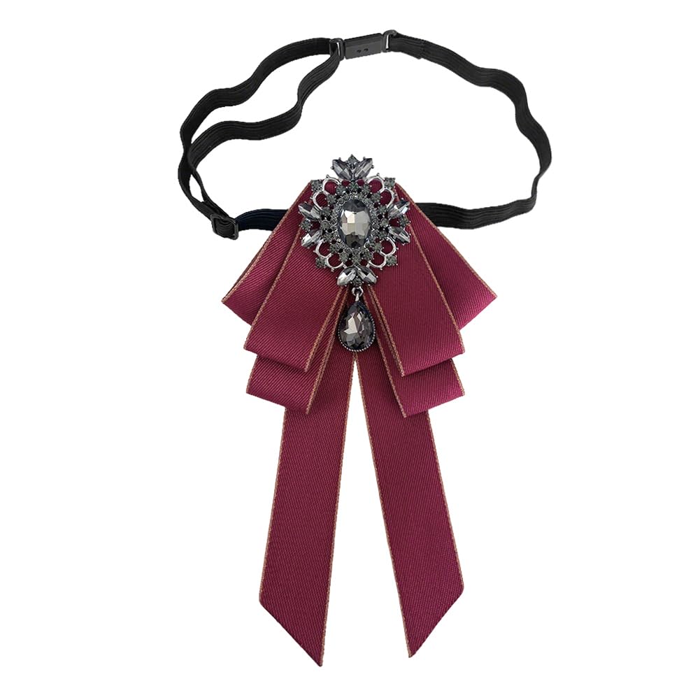 Rhinestone Retro British Style Pre-tied Adjustable Fabric Ribbon Bow Tie for Women Men Uniform Necktie Bownot