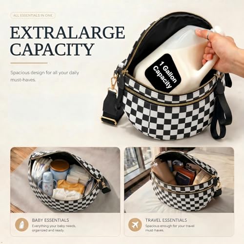 Image of Womens Crossbody Bag, Spacious Nylon Bum Bag Trendy Shoulder Purse with Adjustable Strap Zipped Travel Essentials