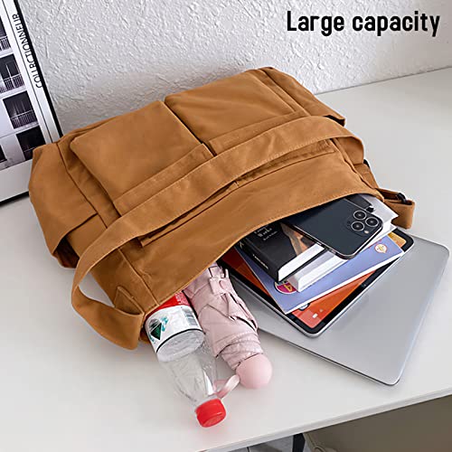 Image of LassZone Canvas Messenger Bag Large Crossbody Bag Hobo Shoulder Handbags Multi Pocket Denim Tote Bag for Women or Men