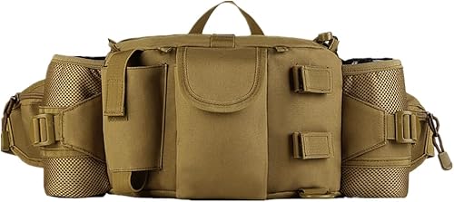 Miniatura 1 de UNISTRENGH Riñonera táctica con 2 bolsillos para botella de agua, riñoneras militares, impermeable, para caza, senderismo, correr, Marrón Coyote,