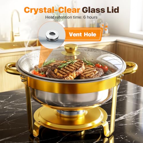 7QT Gold Round Chafing Dish 4 Pack for Buffet Serving Set - Image 3