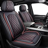 MIROZO Ram Seat Covers Full Set, Faux Leather Truck Seat Covers Compatible with 2009-2025 Ram 1500 2500 3500 Truck Pickup Crew Quad Cab with Split Bench 40/60(Black and Red,Full Set Curved Back)