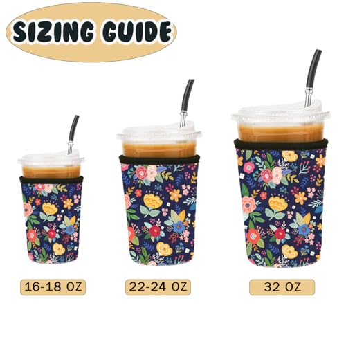 Image of Reusable 3-Pack Iced Coffee Cup Sleeve, Insulated Neoprene, Beverage Holder for Iced Coffee, Durable Drink Sleeve for Cold Beverages, Lunar Garden