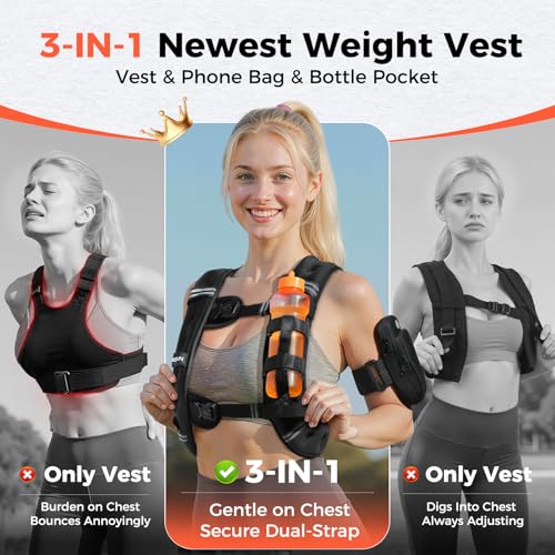 Image of 2026 FEIERDUN WV1 3-IN-1 Weighted Vest Kit with Phone Holder & Water Pocket, 8lb /12lb /20lb Chest-friendly Vest for Running, Walking, Workout, Fitness, Cardio, Training & Strength Building