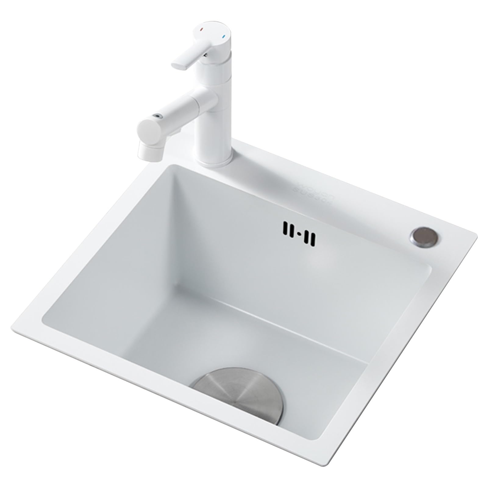Lavello Quadrato per Mini Bar, lavello in Acciaio Inox 304 Bianco, lavello di Piccola capacità, Installazione sopra/sotto Il Tavolo con Rubinetto Estraibile, 36 * 36 cm.A-42 * 35cm