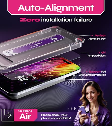 Image of Defenslim for iPhone AIR Screen Protector (2Pack), Easy Auto-Align Install Kit, 6.5 inch Tempered Glass, 9H Hardness, Ultra HD Clear, Case Friendly, EasyShield