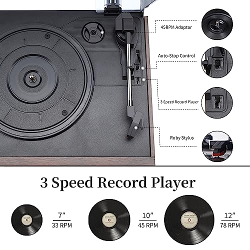 Musitrend Record Player 9 In 1 3 Speed Bluetooth Vintage Turntable Cd Cassette Vinyl Player Am/Fm Radio Usb/Sd Encoding Aux-In Rca Line-Out (Silver) #TOP5