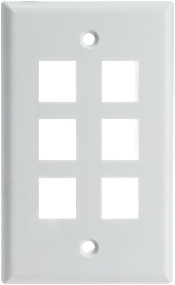 ACL Keystone 6 Port, Single Gang Wall Plate, White, 1 Pack