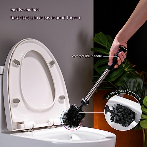 Image of simpletome Toilet Brush with Quick Dry Holder, More Efficient Bristles, Stainless Steel+ABS (Nylon Bristles,Black)