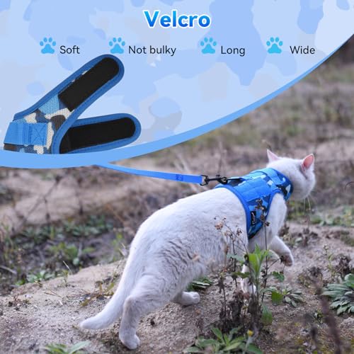 Image of Tactical Kitty Harness and Leash for Walking Escape Proof Breathable Mesh Fabric, Ocean Camo, X-Small, Adjustable Cat Walking Jackets, Padded Stylish Cat Vest