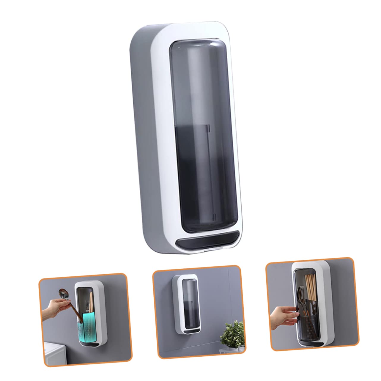 OKUMEYR Wall Mounted Kitchen Utensil Holder with Rotatable Compartment Design Drainage Silverware Storage Box for Easy Access and Organization for Forks Chopsticks and Spatulas