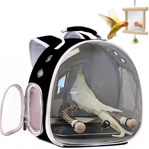 Image of Bird Travel Carrier Bubble Window Backpack with Mirror Parrot Standing Toy,Portable Parrot Cage Backpack with Stand Perch, Pet Travel Bag for Cockatiels,Parrots,Love Bird,Small Birds