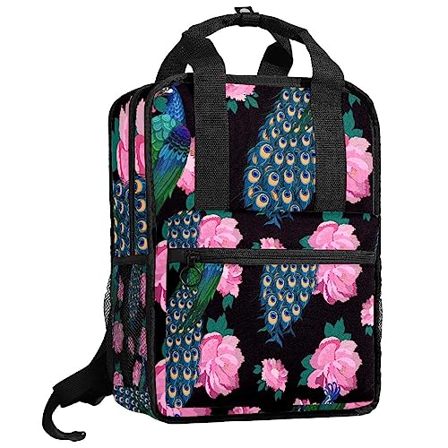 Sac à dos pour garçons à motif paon et fleurs multicolore 35cm
