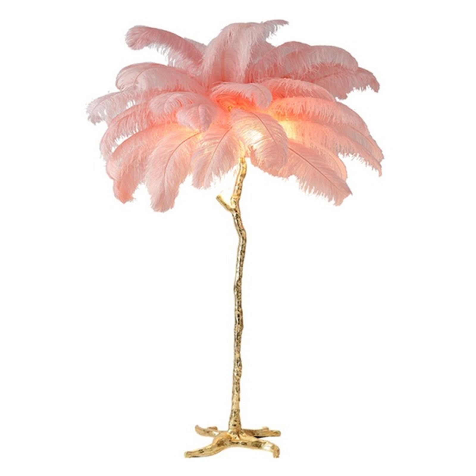 SMTYXS Nordic Home Decor Floor Lamps for Living Room Standing Modern Luxury Ostrich Feather LED Lamp Gold Resin Light Elegant Luxurious(H170cm 35 Feathers,Pink)