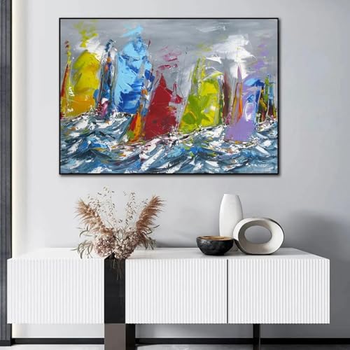 Bateaux à voile en mer toile moderne pour une décoration de salon apaisante