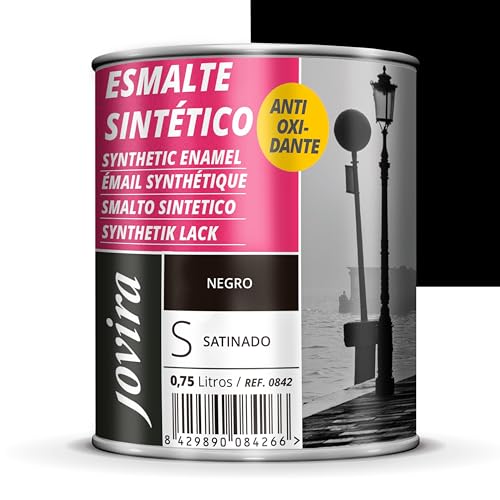JOVIRA PINTURAS Esmalte Sintético Antioxidante | Satinado | 750 ml |Esmalte directo sobre oxido. Para la protección y decoración de superficies de madera, hierro y acero. (750 Mililitros, Negro)