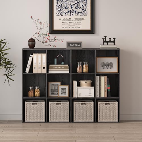 Jpiziso 12 Cube Storage Organizer Wooden Cube Shelves with Closed Back Panel Reversible Bookcase Cubes Closet Organizer for Home Living Room Kids Room Office Bedroom Study Hallway