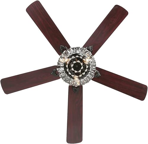 Miniatura 8 de Ventilador de techo de cristal de 52 pulgadas, control remoto, motor de silencio y 5 cuchillas reversibles de madera, ventilador de techo moderno de