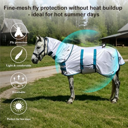 Alfombra de malla contra insectos poni Shetland manta blanca con cuello extraíble 5