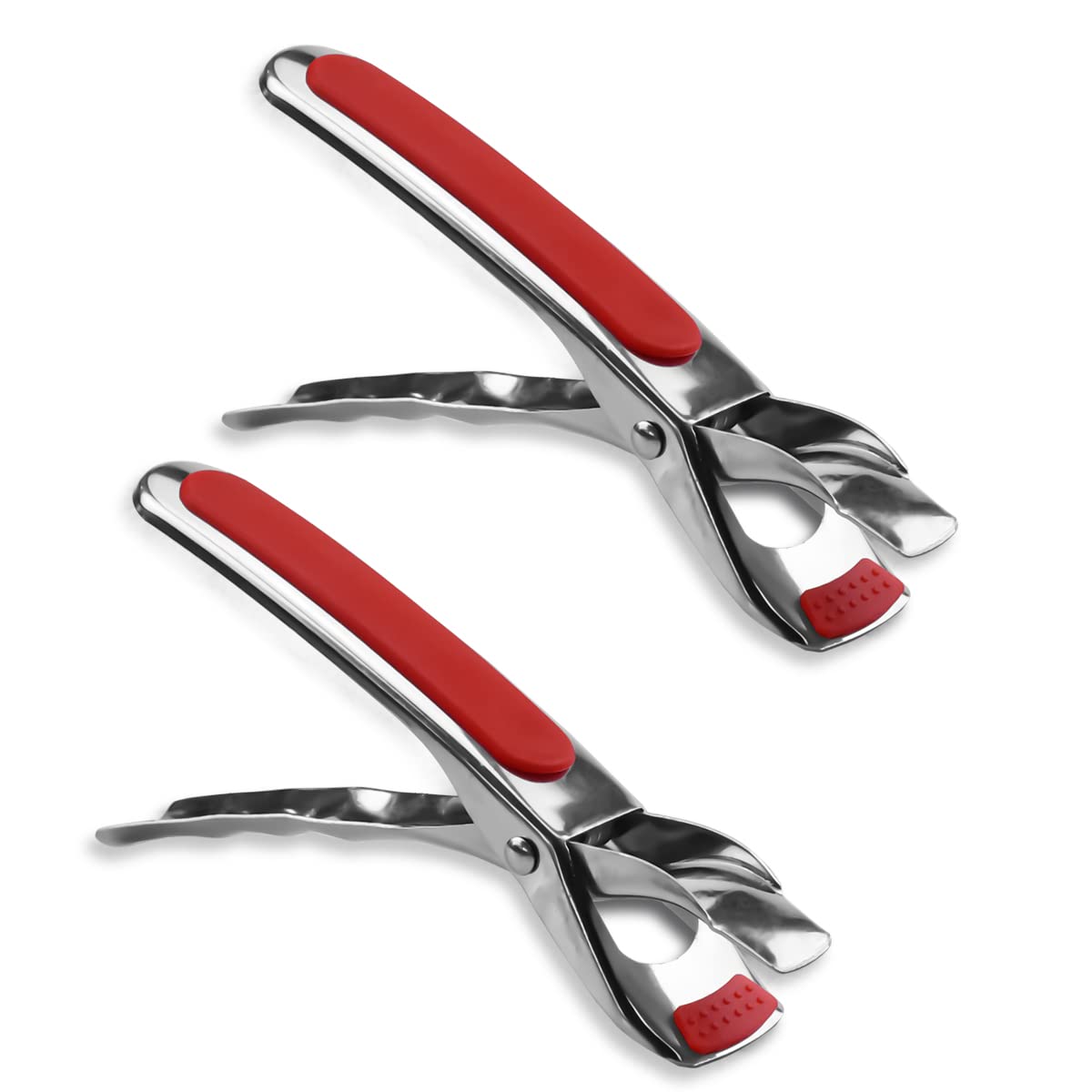 Anti-Hot Hot Plate Gripper Clips Tongs 2 PCS Stainless Steel Bowl Dish Pan Clip Air Fryer Pans Gripper Instant Pot Lifter Retriever Tongs Kitchen Retriever Food Tongs For Steamer Cooking (Red)