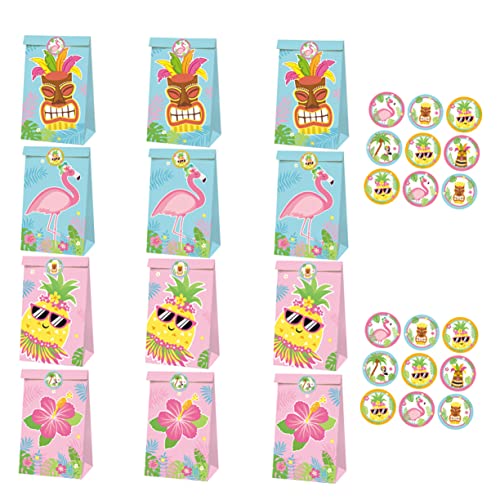 ZUNOXAZ 夏威夷パーティー火烈鳥テーマ贈り物用紙袋 種 各 シール付 収納に便利な折りたたみ式 環境に優しいリユーザブルデザイン